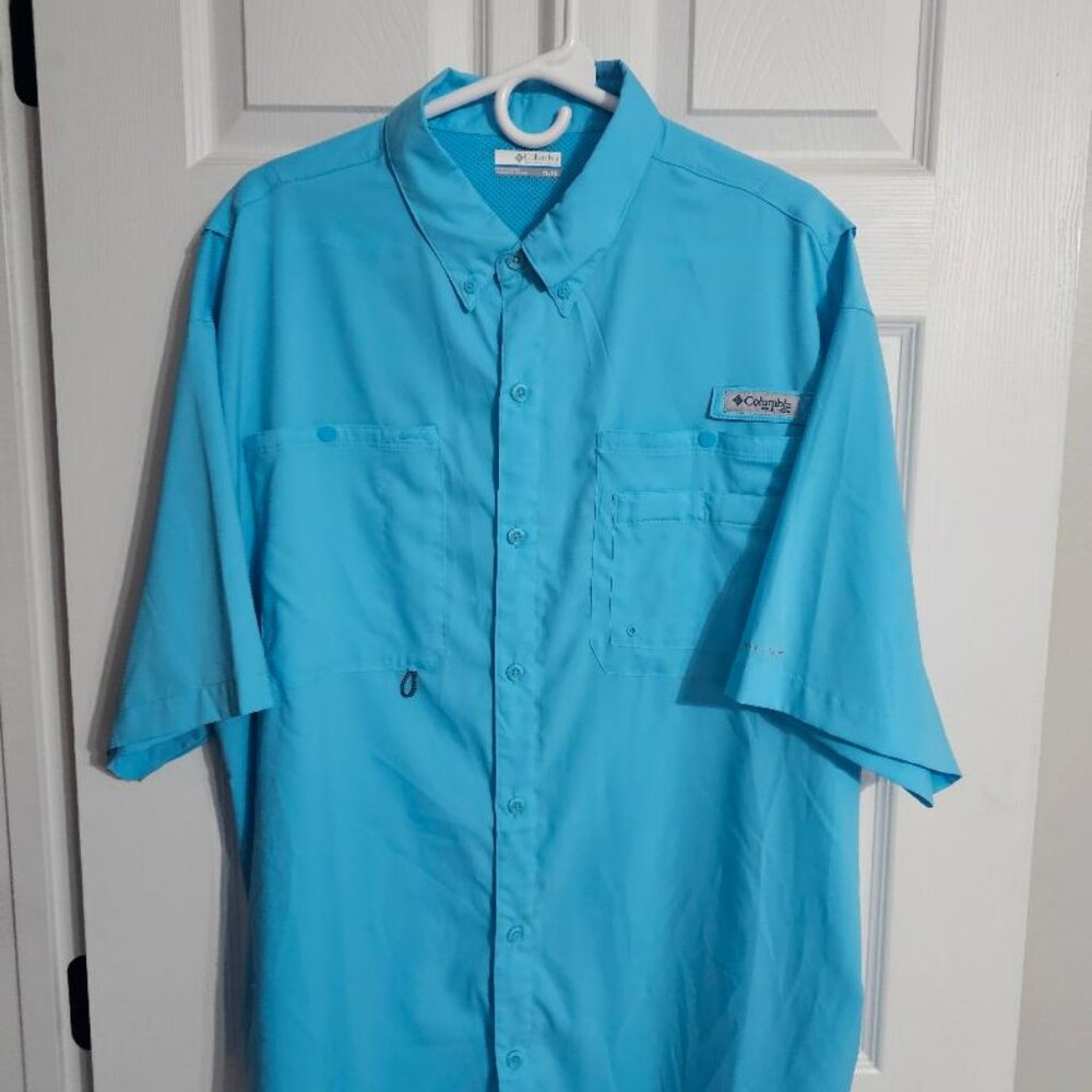 Mens Columbia PFG Shirt Turquoise / Aqua Blue XL